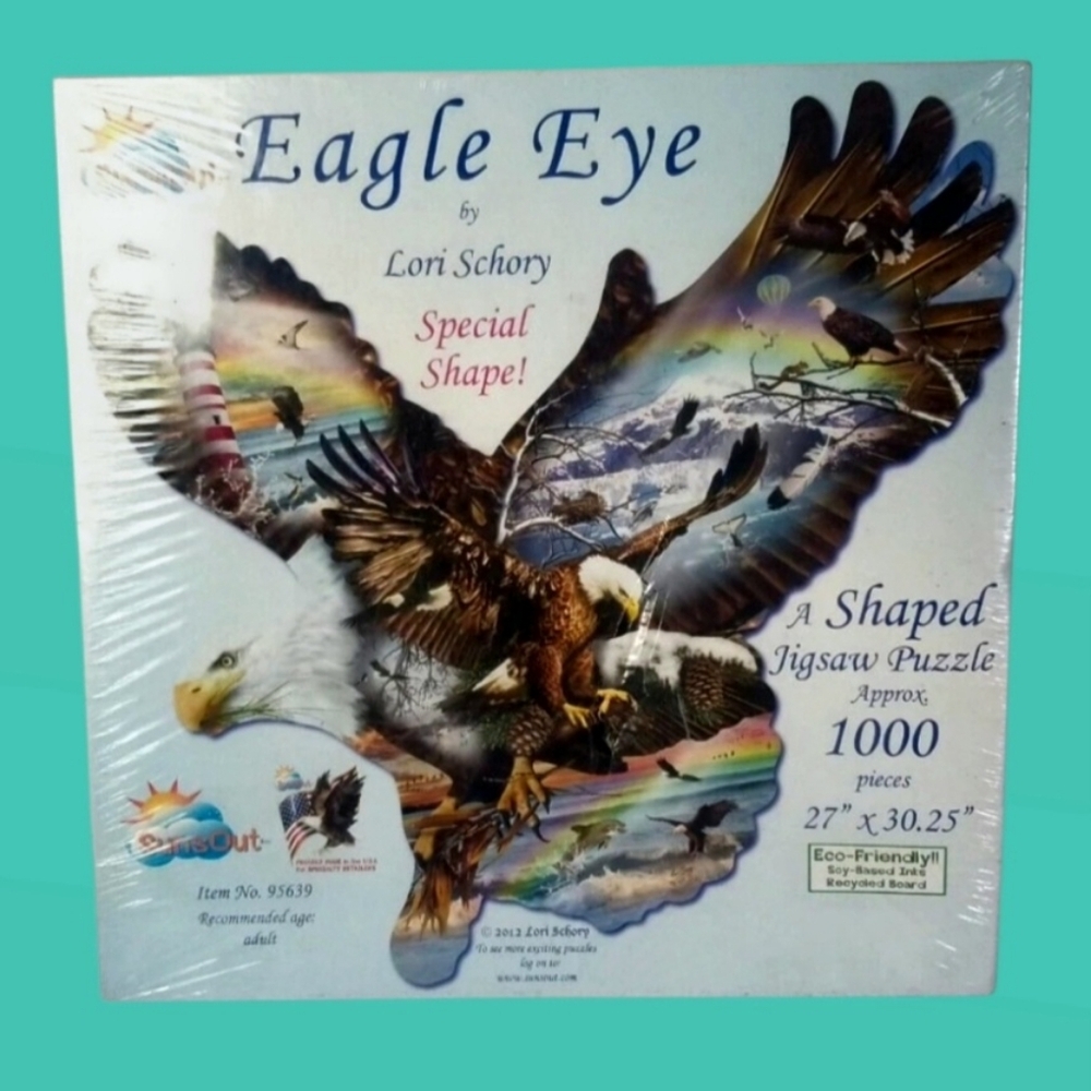 NIB SUNSOUT INC. EAGLE EYE 1000 PC SPECIAL SHAPE JIGSAW PUZZLE BY LORI SCHORY